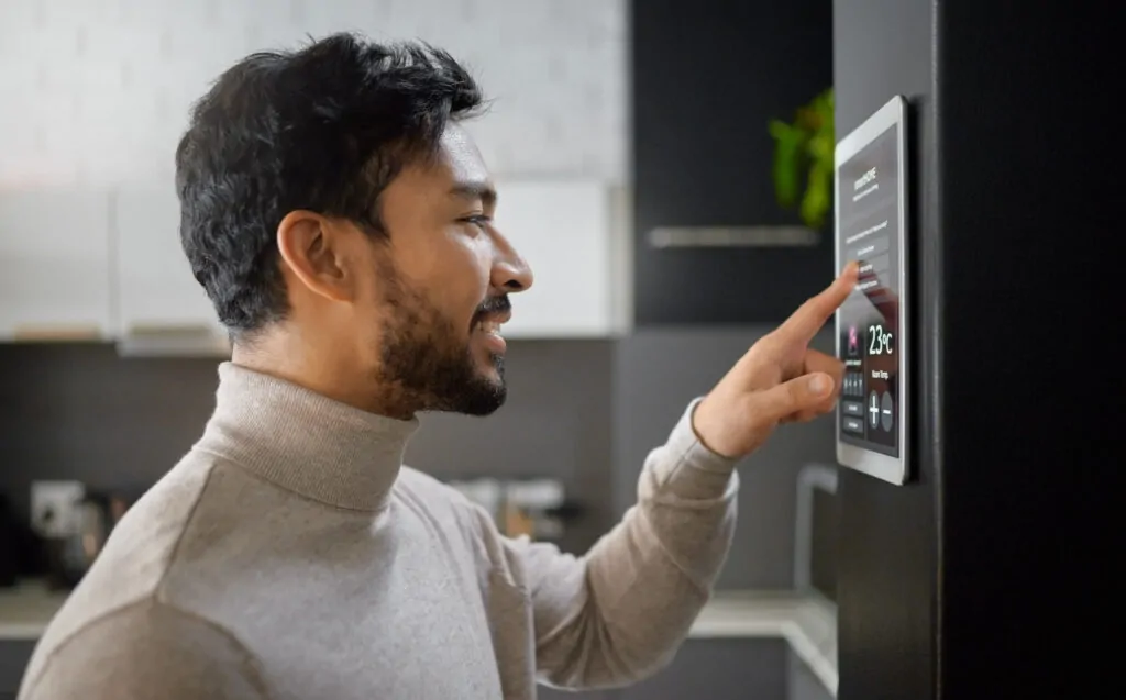 smart home technology wall system and man with di 2023 11 27 05 09 56 utc